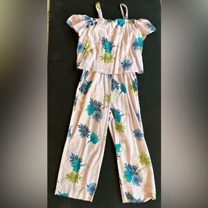 Girls Zara jumpsuit. Tropical print in soft cotton. Size US girls 11/12.